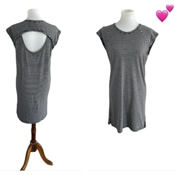 For The Republic Dresses & Skirts - For The Republic gray and black striped short sleeve cut out back dress
